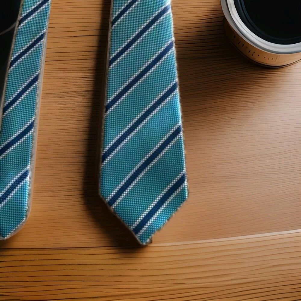Tasso Elba Navy and Turquoise Striped Silk Blend Men’s Neck Tie